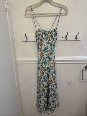 Floral Slip Maxi Dress in Teal, Rust & Blue - Spaghetti Strap